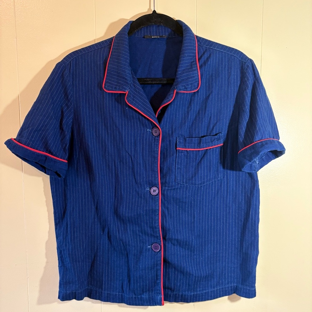 Siwy Blue Pajama Top with Pink Trim